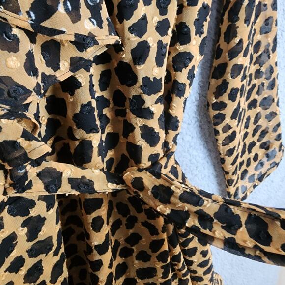 Free People Frenchie Leopard Print Ruffle Wrap Dress Women's Size M Animal Print - Picture 4 of 10